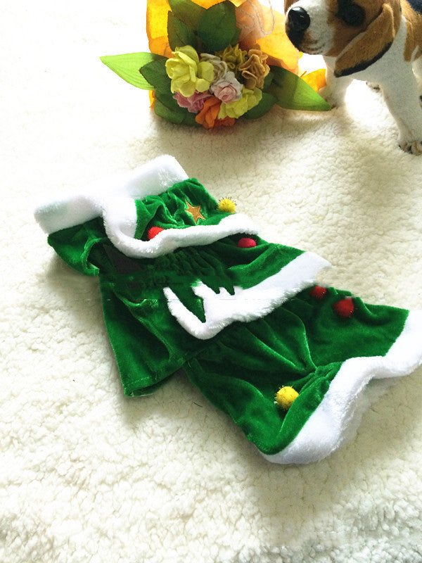 HKM-263699 Green Christmas Tree Dog Dress - Polyester Skirt for Pets, Sizes XS-XXXL