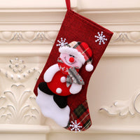 HKM-263699 Multicolor Christmas Hanging Socks with Old Man, Snowman, Deer, and Bear Designs