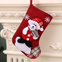 HKM-263699 Multicolor Christmas Hanging Socks with Old Man, Snowman, Deer, and Bear Designs