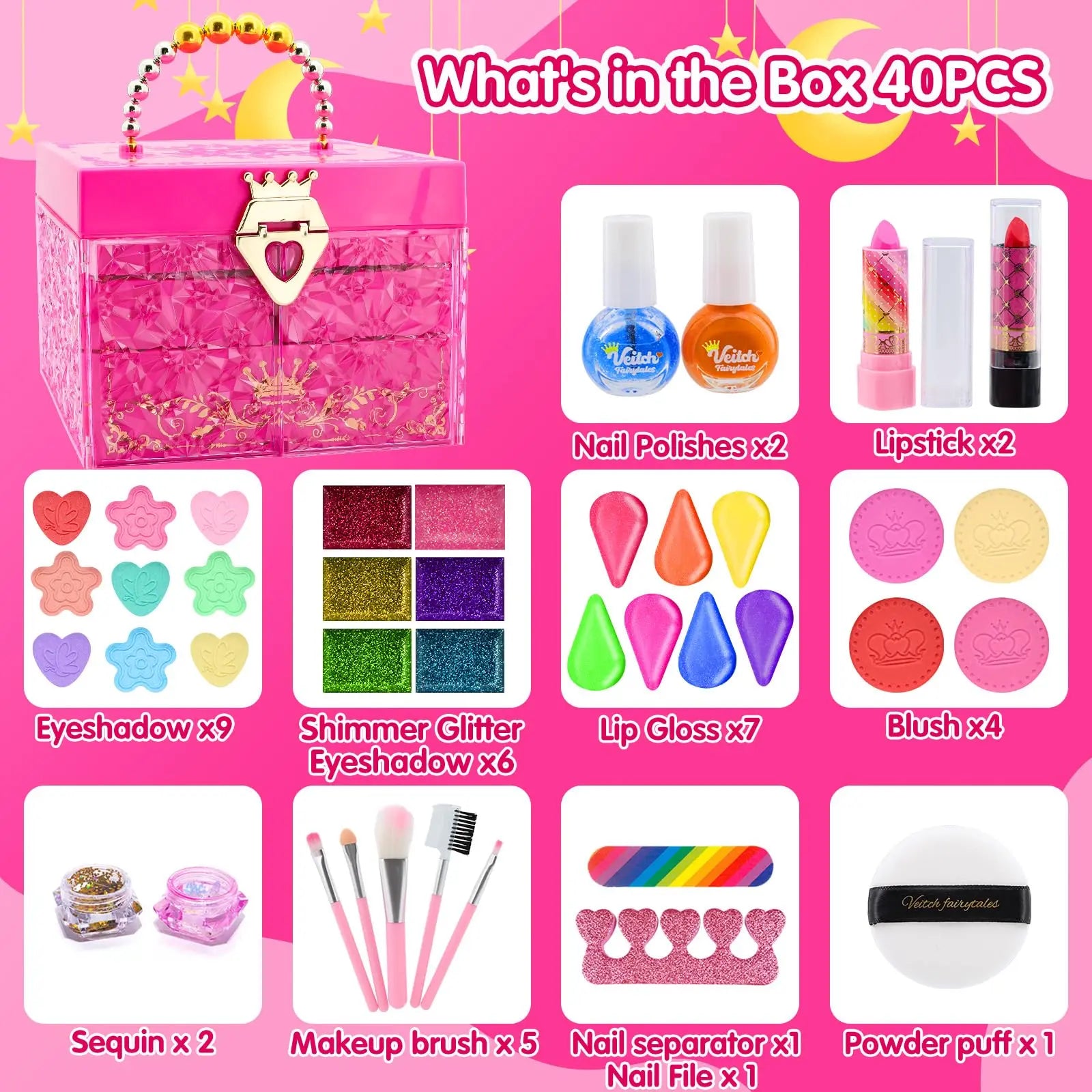 HKM-263891 Kids All-in-One DIY Bead Bracelet and Makeup Set for Ages 2 to 13, Plastic Cosmetics Toy