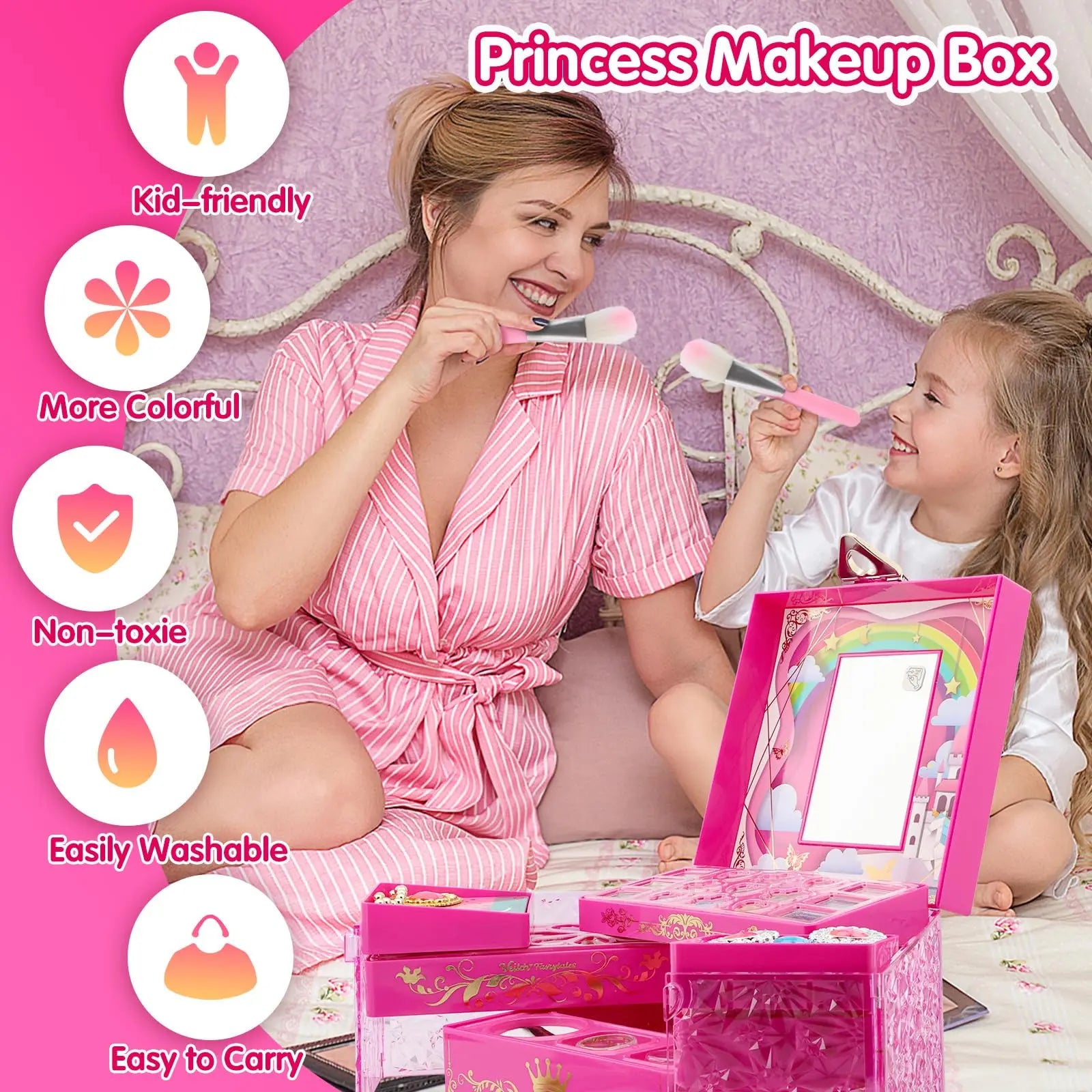 HKM-263891 Kids All-in-One DIY Bead Bracelet and Makeup Set for Ages 2 to 13, Plastic Cosmetics Toy