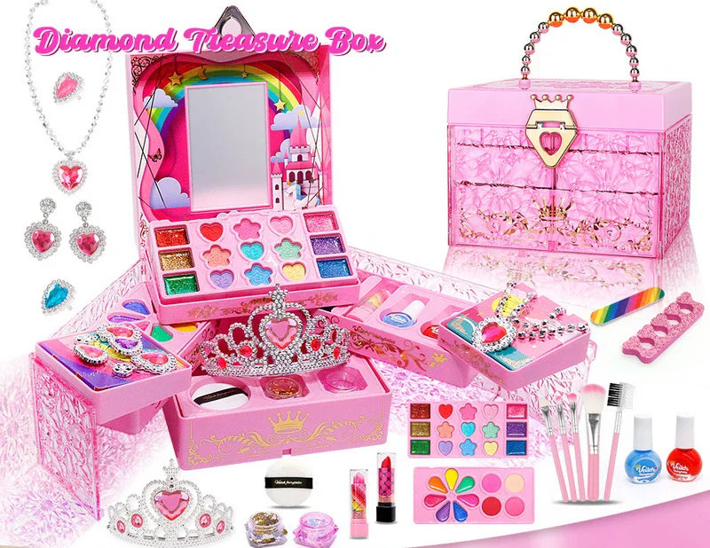HKM-263891 Kids All-in-One DIY Bead Bracelet and Makeup Set for Ages 2 to 13, Plastic Cosmetics Toy