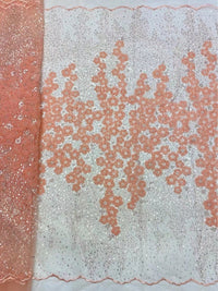 HKM-264083 Embroidered Mesh 3D Dress Fabric with Beads - 5 Yards in Various Colors