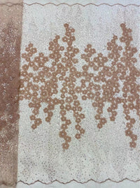 HKM-264083 Embroidered Mesh 3D Dress Fabric with Beads - 5 Yards in Various Colors