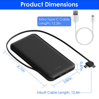 HKM-264275 10000mAh Portable Power Bank with Dual USB-C and LT Cable for Fast Charging All Smartphones and Tablets