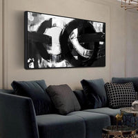 HKM-264339 Handmade Black and White Abstract Oil Painting on Canvas - Unframed Art for Living Room Decor