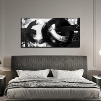 HKM-264339 Handmade Black and White Abstract Oil Painting on Canvas - Unframed Art for Living Room Decor