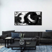 HKM-264339 Handmade Black and White Abstract Oil Painting on Canvas - Unframed Art for Living Room Decor