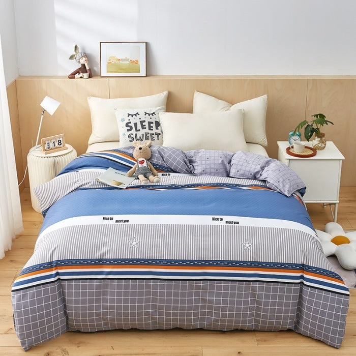 HKM-264403 Cotton Quilt Cover Set for Students - Single & Double Sizes, Modern Designs with Cute Patterns