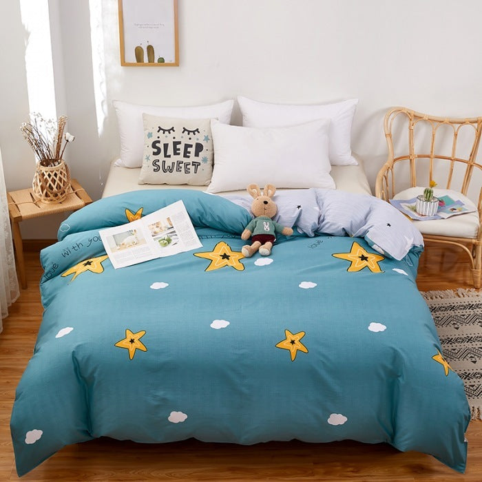 HKM-264403 Cotton Quilt Cover Set for Students - Single & Double Sizes, Modern Designs with Cute Patterns