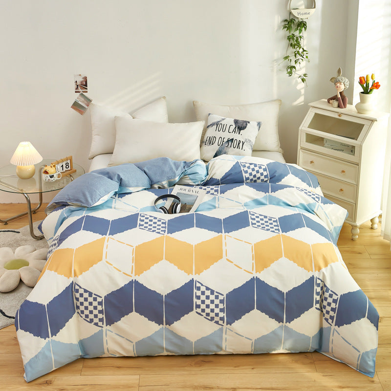 HKM-264403 Cotton Quilt Cover Set for Students - Single & Double Sizes, Modern Designs with Cute Patterns