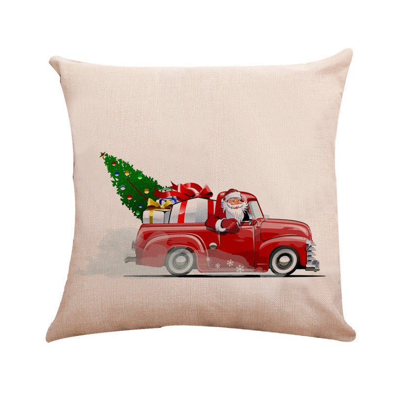 HKM-264787 Christmas Themed Linen Cushion Cover - National Style Landscape Design, 45x45cm