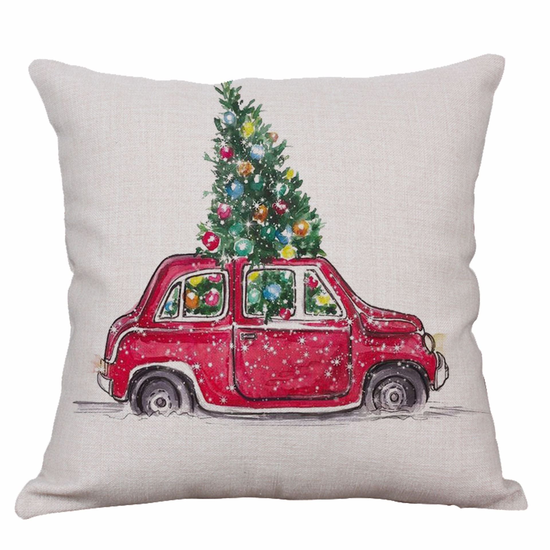 HKM-264787 Christmas Themed Linen Cushion Cover - National Style Landscape Design, 45x45cm