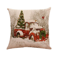 HKM-264787 Christmas Themed Linen Cushion Cover - National Style Landscape Design, 45x45cm