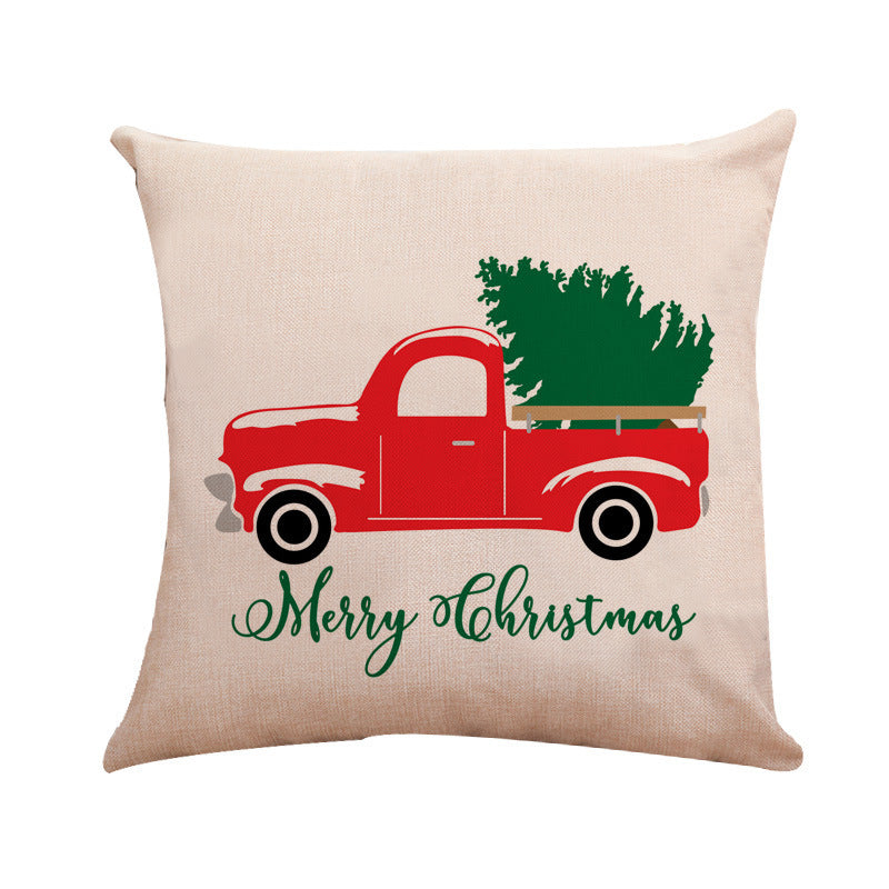 HKM-264787 Christmas Themed Linen Cushion Cover - National Style Landscape Design, 45x45cm