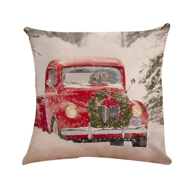 HKM-264787 Christmas Themed Linen Cushion Cover - National Style Landscape Design, 45x45cm
