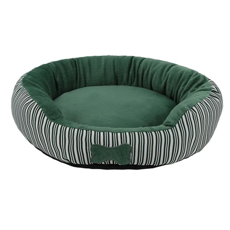 HKM-265043 Cozy Round Striped Pet Nest for Small to Medium Dogs and Pomeranians - All-Season Comfort
