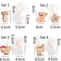 HKM-265235 Easter Wooden Pendant Decorations - Assorted Rabbit, Chick, and Floral Designs - Set of 8 Pieces