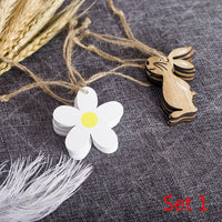 HKM-265235 Easter Wooden Pendant Decorations - Assorted Rabbit, Chick, and Floral Designs - Set of 8 Pieces