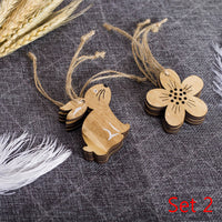 HKM-265235 Easter Wooden Pendant Decorations - Assorted Rabbit, Chick, and Floral Designs - Set of 8 Pieces