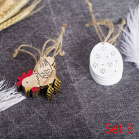 HKM-265235 Easter Wooden Pendant Decorations - Assorted Rabbit, Chick, and Floral Designs - Set of 8 Pieces
