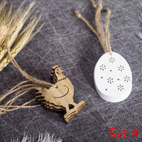 HKM-265235 Easter Wooden Pendant Decorations - Assorted Rabbit, Chick, and Floral Designs - Set of 8 Pieces