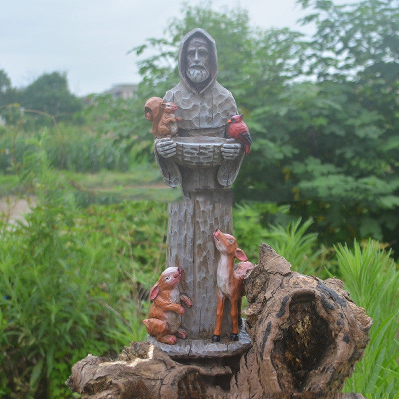 HKM-265491 St. Francis Resin Bird Feeder Statue for Outdoor Garden Decor