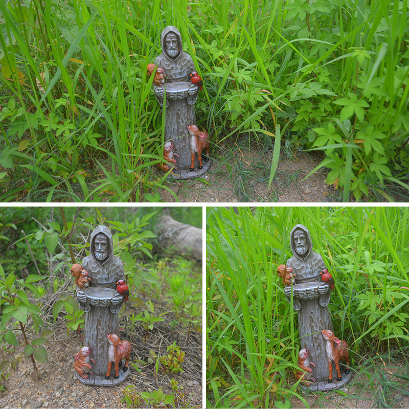 HKM-265491 St. Francis Resin Bird Feeder Statue for Outdoor Garden Decor