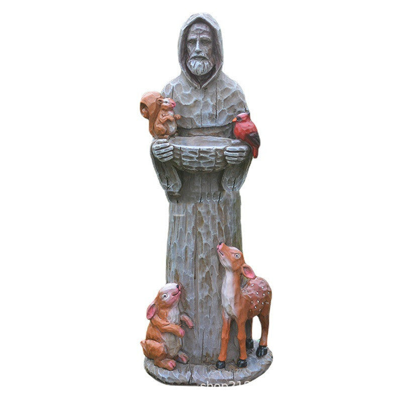 HKM-265491 St. Francis Resin Bird Feeder Statue for Outdoor Garden Decor