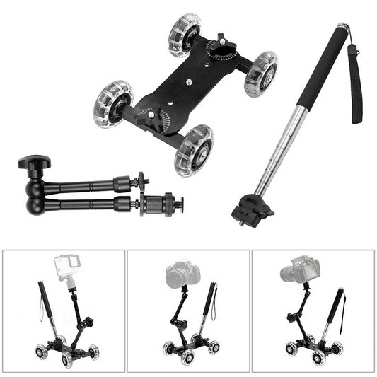 HKM-265747 Mini Track Car Action Camera Support Set with Adjustable Trolley and Silent Wheels