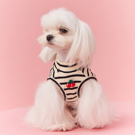 HKM-265875 Cherry Striped Sleeveless Vest for Pets - Cotton Material, Available in Multiple Sizes