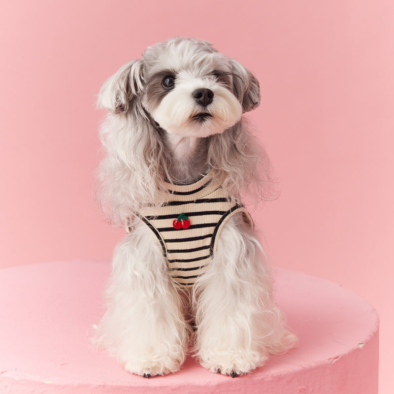 HKM-265875 Cherry Striped Sleeveless Vest for Pets - Cotton Material, Available in Multiple Sizes