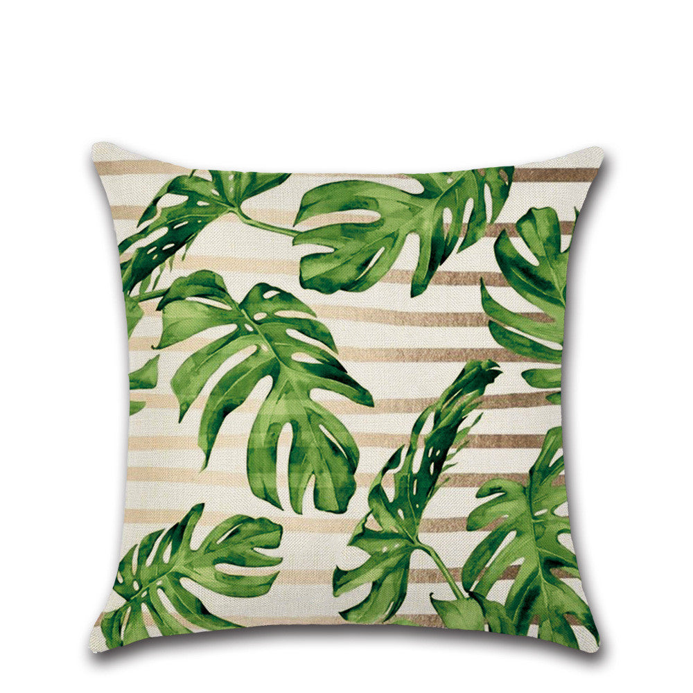 HKM-265939 Tropical Plant Green Leaf Pattern Pillowcase – Simple Modern Cushion Cover 45x45cm