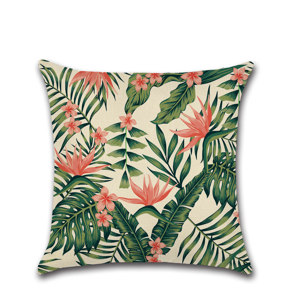 HKM-265939 Tropical Plant Green Leaf Pattern Pillowcase – Simple Modern Cushion Cover 45x45cm
