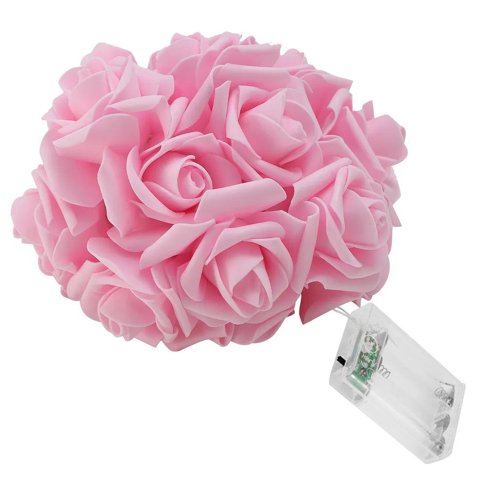 HKM-266195 40 LED Rose Flower String Lights - 10ft Battery Operated Decorative Lights for Weddings, Anniversaries, and Home Decor