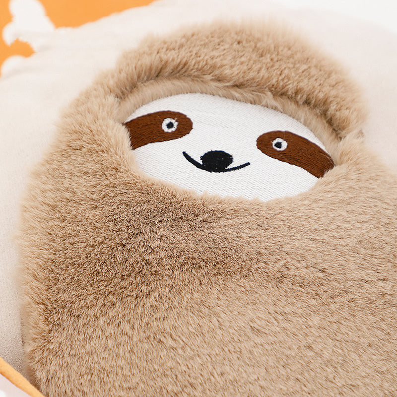 HKM-266451 Cute Plush Fur Cushion Cover - Cartoon Sloth and Sheep Design for Children, Soft and Cozy Pillowcase - 45x45cm, 35x50cm, 50cm Diameter Options