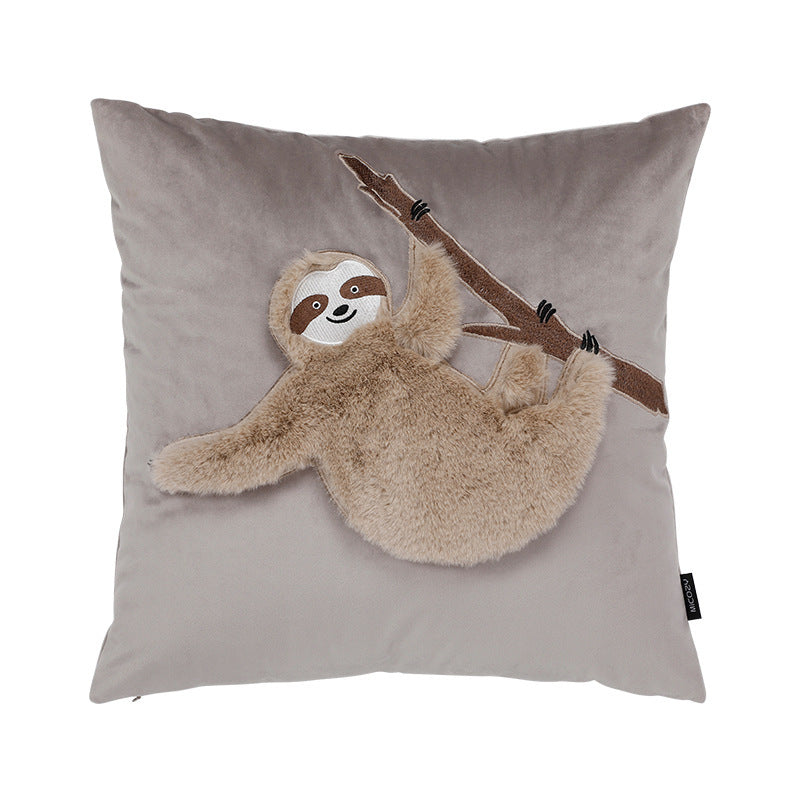 HKM-266451 Cute Plush Fur Cushion Cover - Cartoon Sloth and Sheep Design for Children, Soft and Cozy Pillowcase - 45x45cm, 35x50cm, 50cm Diameter Options