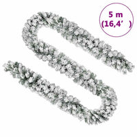 HKM-266515 Christmas Garland with Snow - 5m Green PVC Decorative Holiday Accents for Railing, Ceiling, Fireplace, or Windows