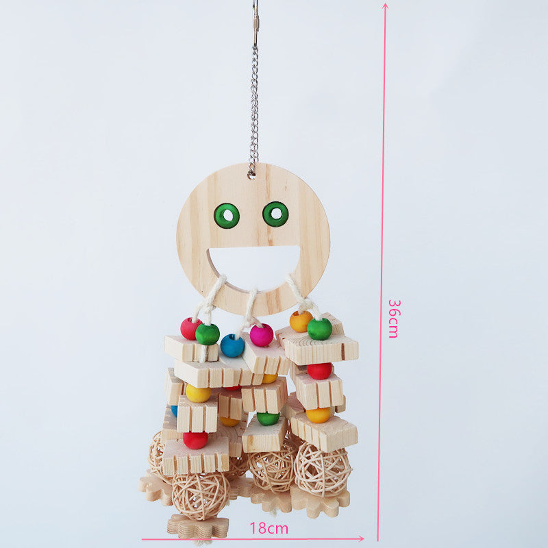 HKM-266643 Wooden Parrot Toy with Molar Embedded Beads and Building Blocks for Bird Chewing and Treasure Hunting