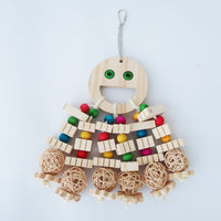 HKM-266643 Wooden Parrot Toy with Molar Embedded Beads and Building Blocks for Bird Chewing and Treasure Hunting
