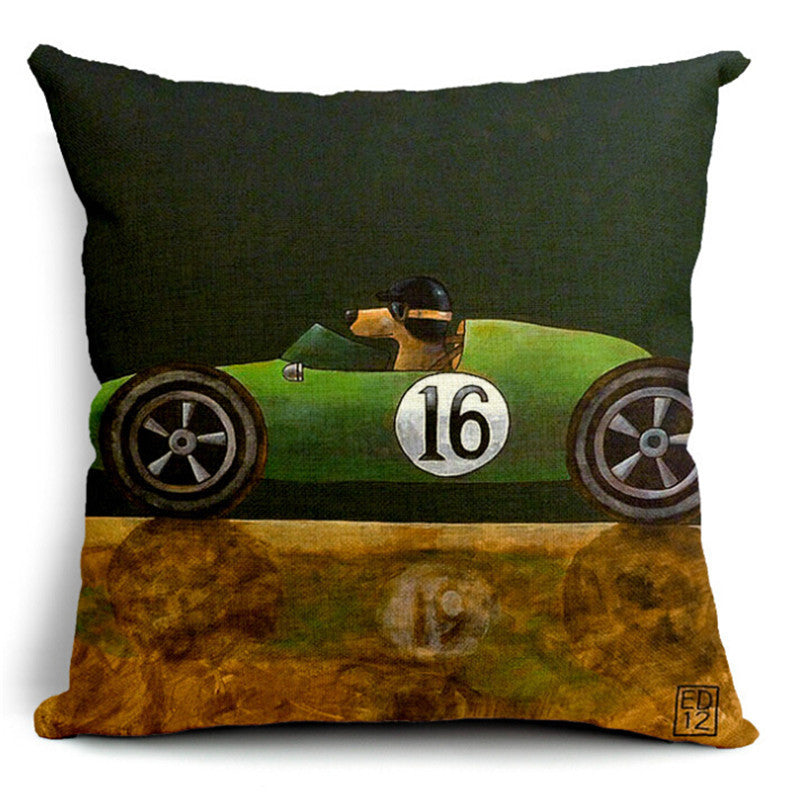 HKM-266835 Car-Themed Small Animal Pillowcase in Cotton and Linen, 45x45cm
