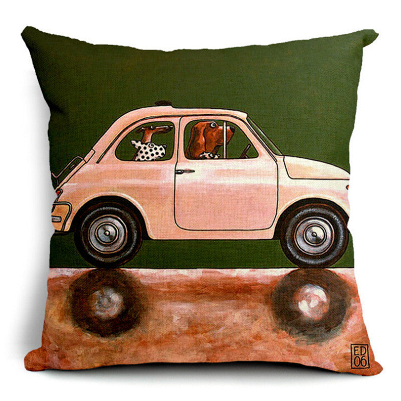 HKM-266835 Car-Themed Small Animal Pillowcase in Cotton and Linen, 45x45cm