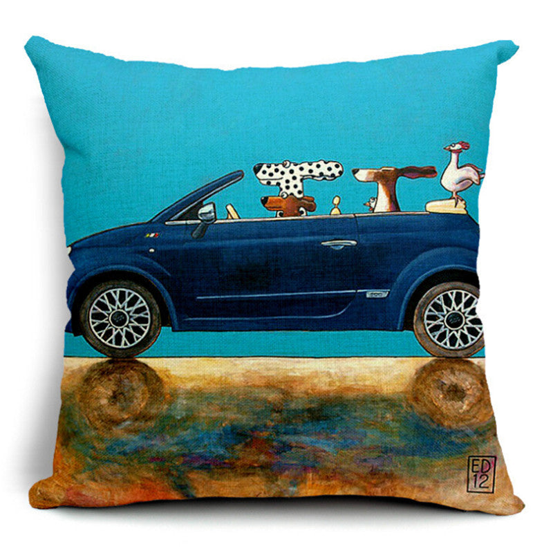 HKM-266835 Car-Themed Small Animal Pillowcase in Cotton and Linen, 45x45cm