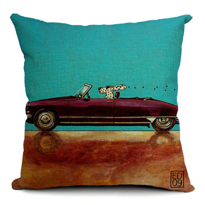 HKM-266835 Car-Themed Small Animal Pillowcase in Cotton and Linen, 45x45cm