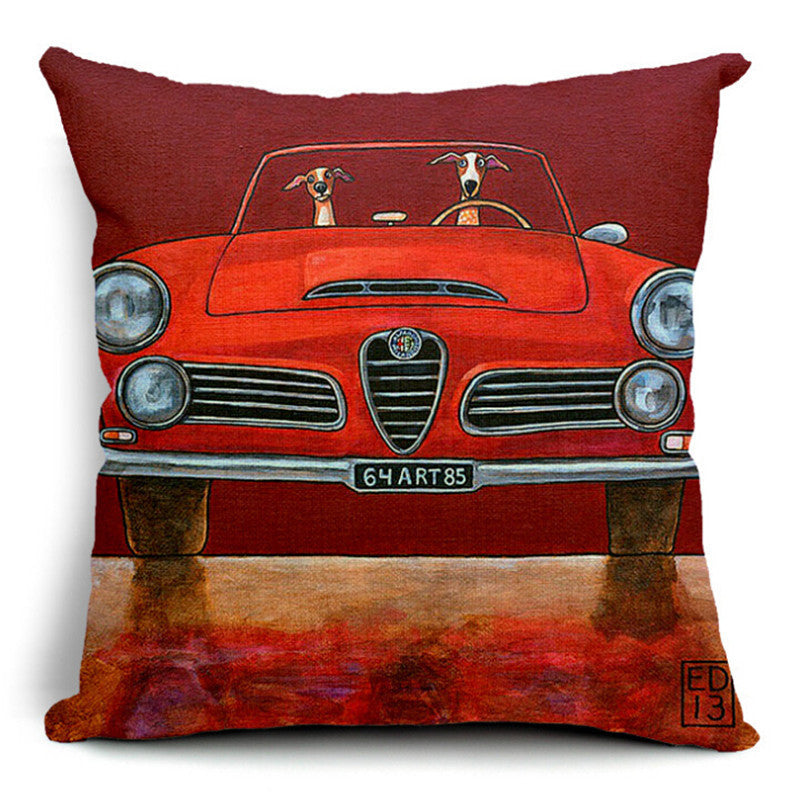 HKM-266835 Car-Themed Small Animal Pillowcase in Cotton and Linen, 45x45cm