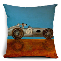 HKM-266835 Car-Themed Small Animal Pillowcase in Cotton and Linen, 45x45cm