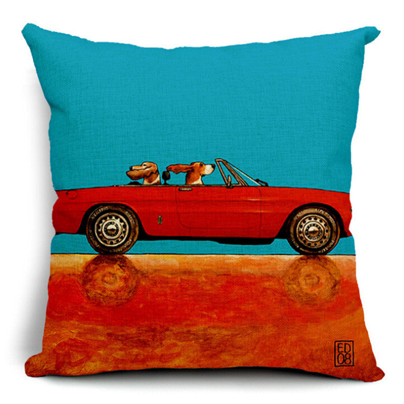 HKM-266835 Car-Themed Small Animal Pillowcase in Cotton and Linen, 45x45cm