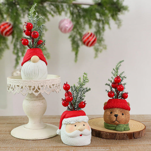 HKM-266835 Resin Christmas Ornaments - Santa Claus, Snowman, Bear & Faceless Old Man Decorations