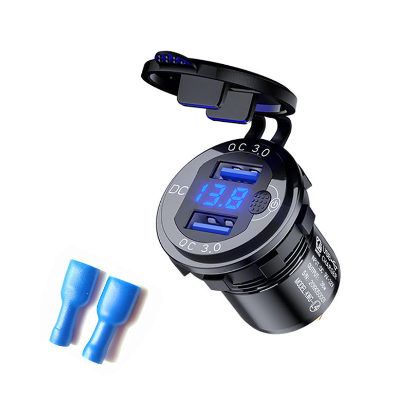 HKM-266899 Fast Charging Car USB Charger with Key Switch, Dual USB Output, QC3.0, Aluminum Alloy, Compatible with Phones and Tablets
