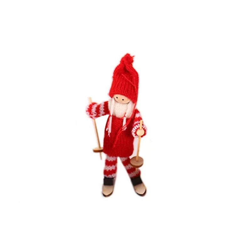 HKM-267155 Wooden Ski Dolls - Christmas Decoration in Various Designs with Wool and Wood Materials